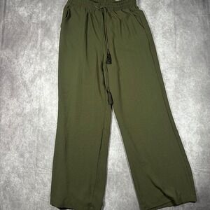 Laundry by Shelli Segal Womens Olive Green Wide Leg Drawstring Pants M Boho